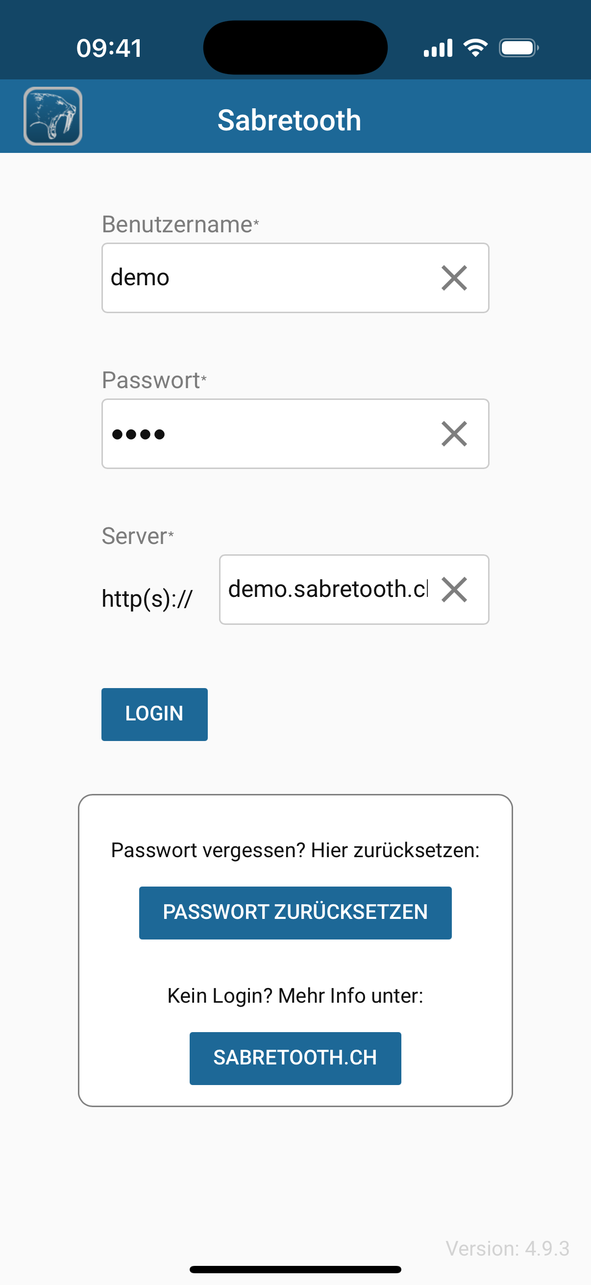 Sabretooth Demo System Login